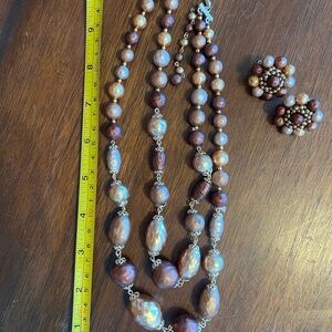 Elegant Brown Pearl Necklace and Earring Set